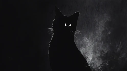 Midnight cat gazes softly from the shadows with quiet charm