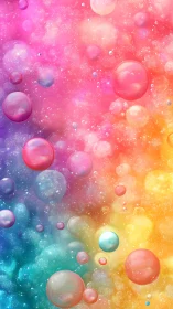 Iridescent soap bubbles drift through radiant rainbow nebula.