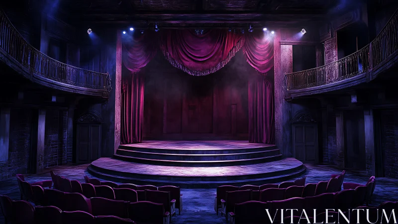 Velvet-lit empty theater waiting for the night’s first story.