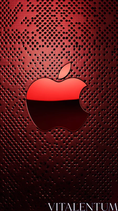 Red Perforated Metal Apple Logo Design.