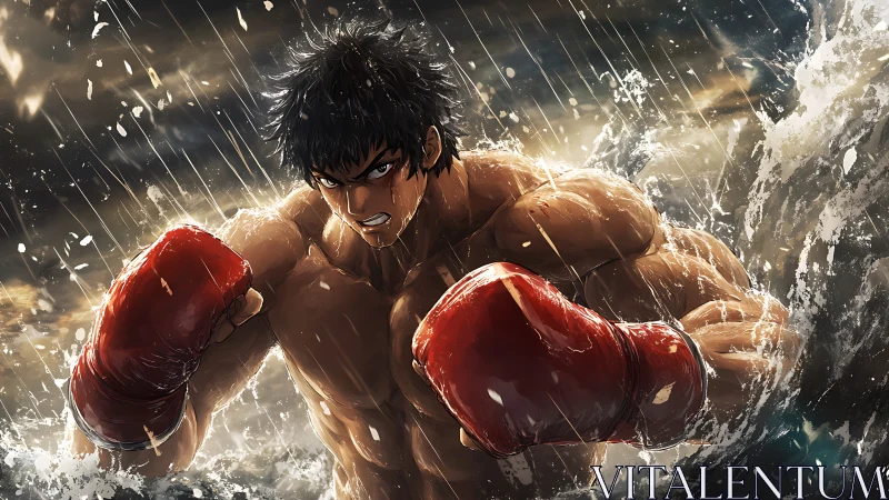 Rain-Soaked Boxer's Resolve Ignites Through Tempest Fury.