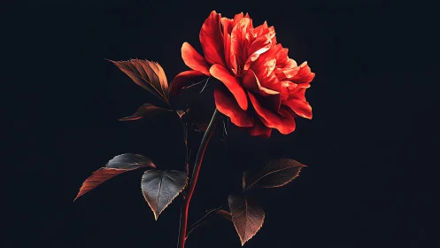 Red Rose Against Black. Dramatic Bloom Study.