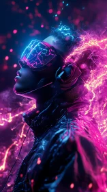 Neon-clad VR dreamer immersed in electrified cyber aura.