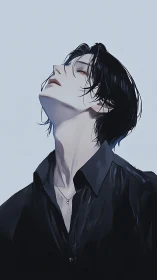 Midnight dreamer tilts his gaze beyond pale blue silence