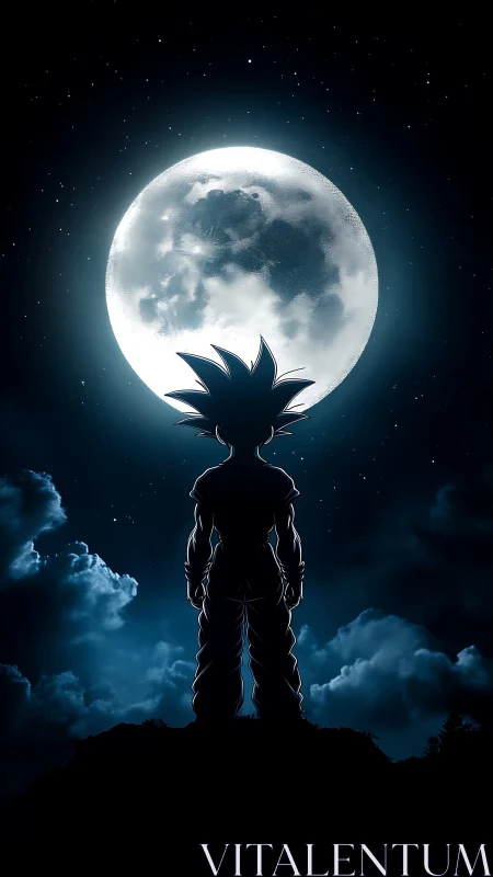 Starlit warrior silhouette drinks in the widening lunar glow