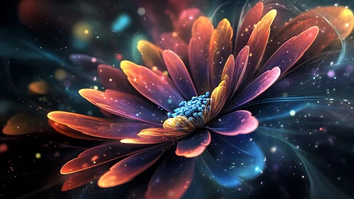 Cosmic flower unfurls radiant petals in glowing nebula