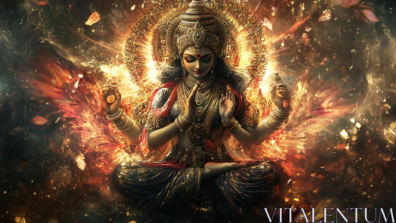 Celestial goddess blooms in a vortex of molten starlight