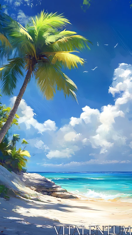 Tropical Beach Paradise with Palm Trees.