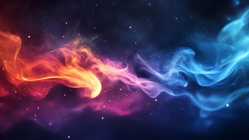 Vibrant neon smoke streams swirl through a deep cosmic void