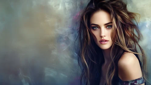 Digital portrait shows intense gaze against abstract backdrop