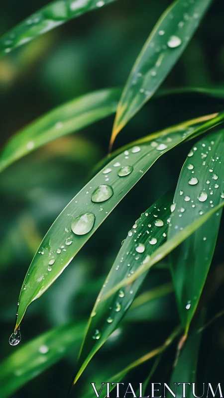 Gentle rain on green leaves in a quiet garden pause.