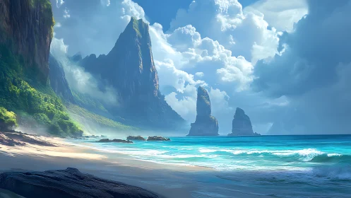 Towering Sea Stacks Rise Against Brilliant Clouds