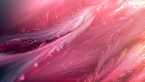 Shimmering pink feather streams bathed in soft cosmic glow.