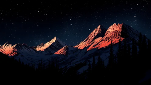 Starlit ember peaks under midnight alpine hush.