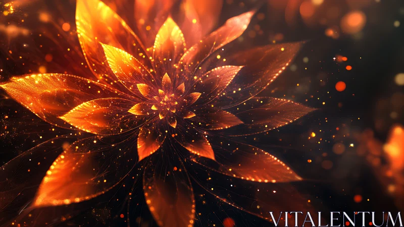 Radial fractal flower rendered with glowing bokeh particle fields