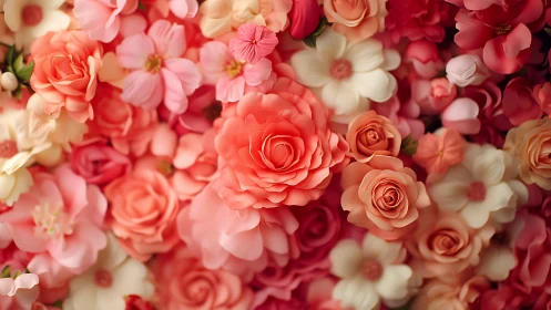 Layered Floral Arrangement with Pink and Coral Roses.