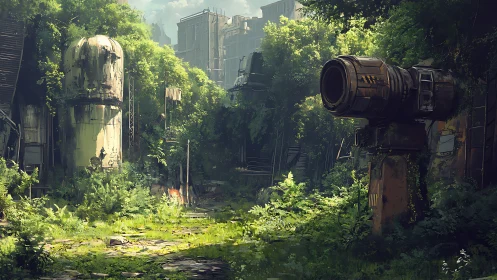 Post-industrial overgrowth with derelict sensor array.