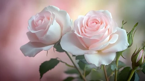Dual Pink-White Hybrid Roses With Luminous Petals and Layered Depth Rendering