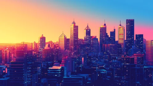 Neon dusk pours liquid sunlight across the dreaming skyline