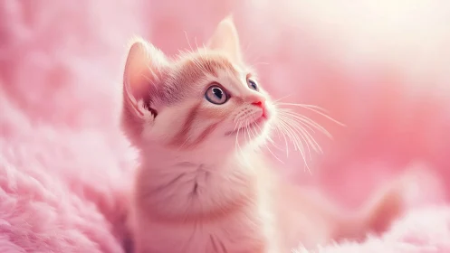 Pink-toned white kitten with upward gaze