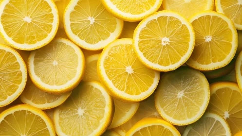 Close-up composition of overlapping sliced yellow lemons.