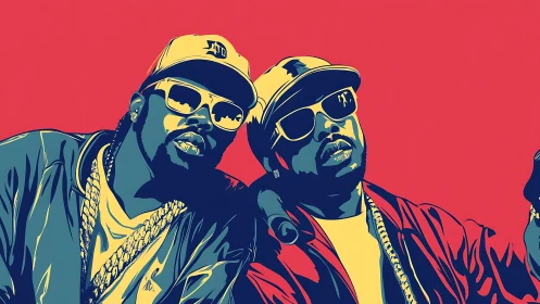 Bold hip-hop duo in graphic vector pop-art portrait.