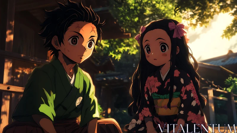 Soft summer sunlight hushes two anime siblings into wonder