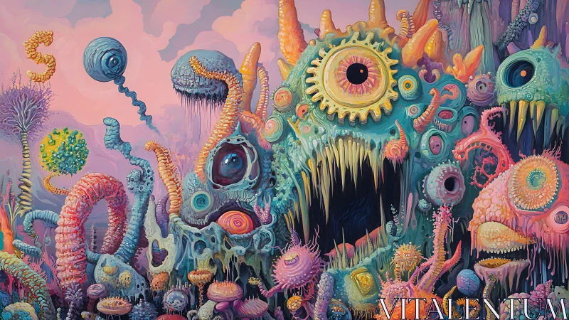 Surreal biomorphic landscape with tentacled organisms.