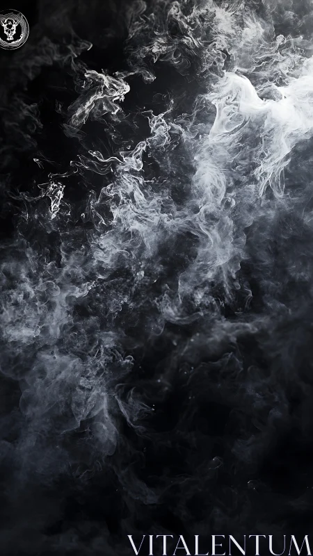 Volumetric smoke plumes curl through deep negative space