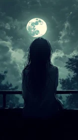 Moonlit balcony silhouette in atmospheric digital painting.
