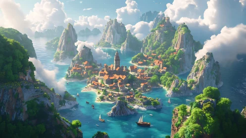 Floating Islands: Digital Paradise in Layered Atmospheric Depth.