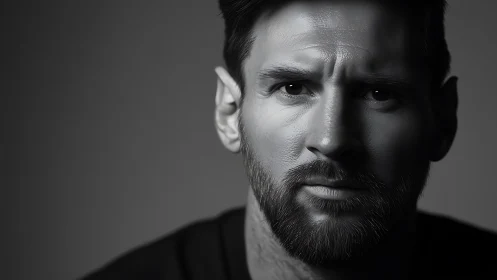 Monochrome male portrait under directional split lighting