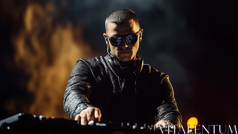 Midnight beats ignite as the stoic DJ sculpts live sound