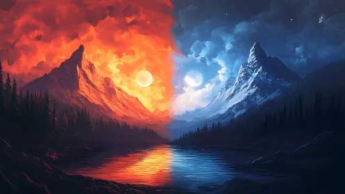 Dual thermal landscape divides fiery and glacial mountain biomes