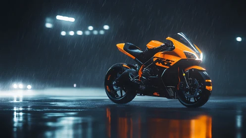 Neon storm racer waits in the rain-soaked midnight arena