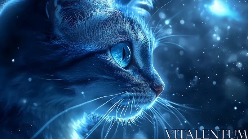 Feline Subject with Blue Luminescent Effects.