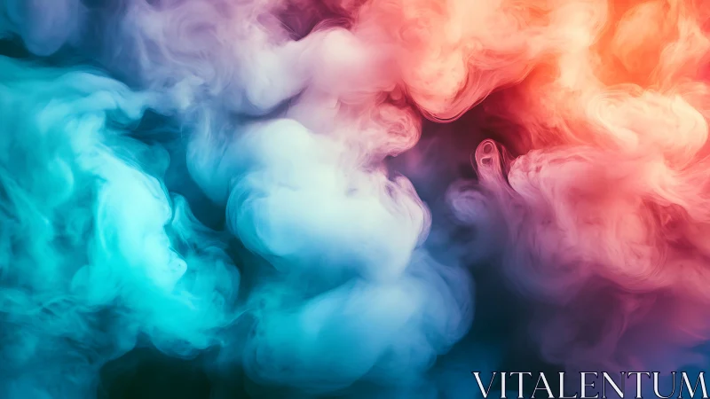 Vibrant teal and coral smoke clouds in abstract motion.