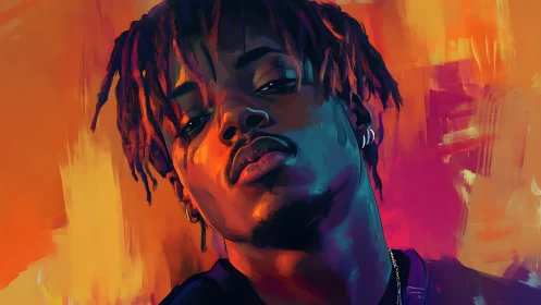 High-contrast digital portrait with expressive neon rim lighting