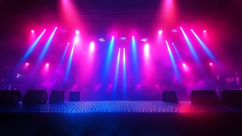 Concert stage with RGB LED floor and magenta beam wash