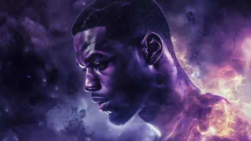 Digital painting portrait with neon smoke and dramatic contrast.