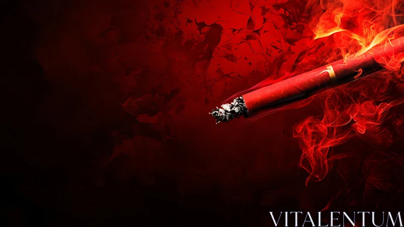 Scarlet cigarette drifts through molten smoke and velvet dark