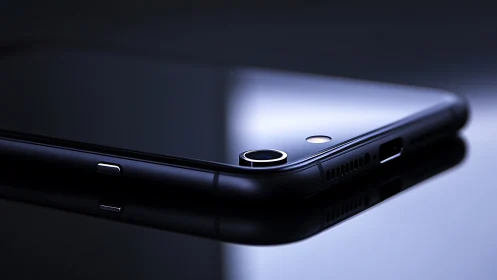 Smartphone camera module is shown in oblique close-up view