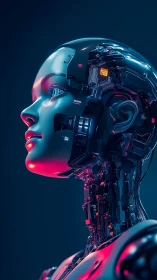 Soft neon android gazing toward a hopeful digital horizon.