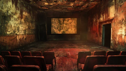 Ghost-lit ruin cinema where stories rot in silence.