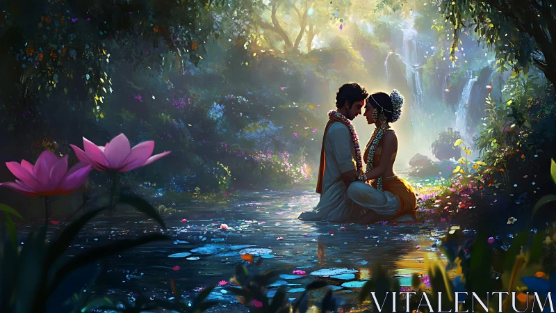 Enchanted Garden Romance: Two Hearts in Magic Light.