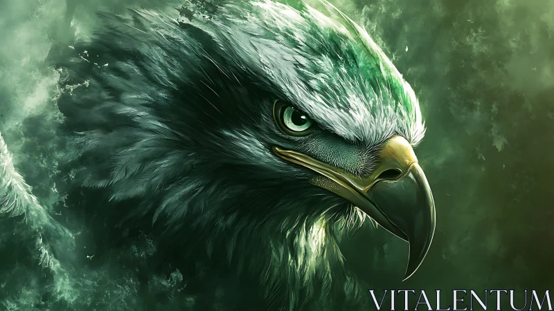 Majestic Green Eagle Close-Up in Vivid Digital Art Style.