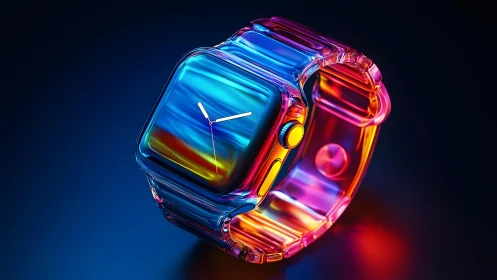 Futuristic Smartwatch with Vibrant Neon Glass Design, Digital Art.