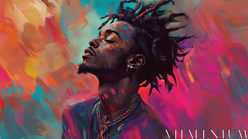 Vivid portrait captures serene profile in neon brushstrokes.