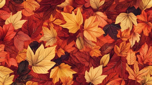 Layered autumn leaves pattern in warm seasonal tones.