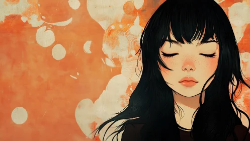 Softly dreaming girl against sunlit orange whispers.